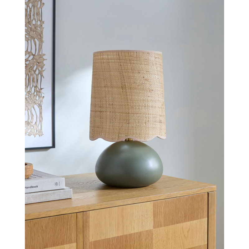 Lampe de table Esposito, Dark Green, Rattan Scalloped