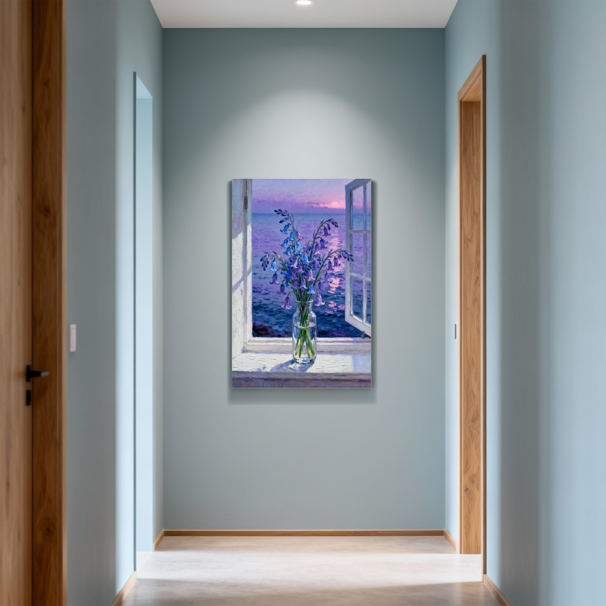 Canora Grey Plants &Flowers Window View With Blue Flowers And Ocean ...