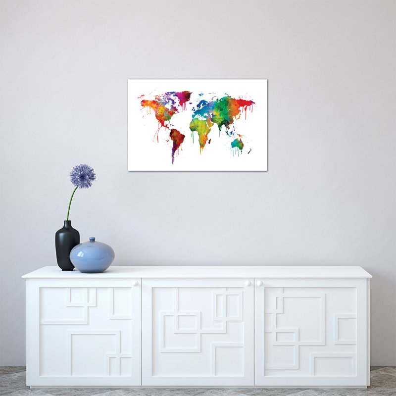 World Map Series: Dripping Effect I, impression sur toile tendue, H 40 po x l 60 po x P 1,5 po, Toile tendue, Pas de tapis