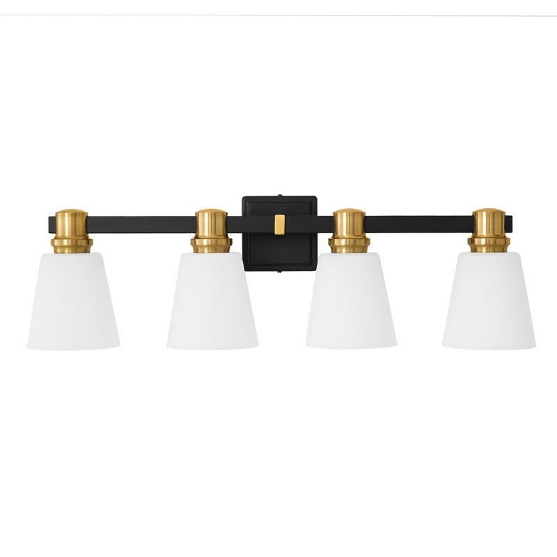 Luminaire de meuble-lavabo avec abat-jour opale Parker, Noir mat / Or, 4