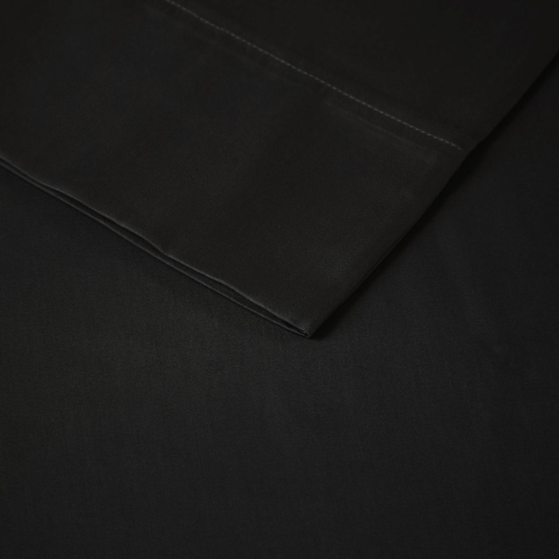 Drap 1500 fils pour très grand lit - mélange de coton infroissable, tissé, avec passe-tringle jusqu'à 18 po, 2 taies d'oreiller, lavable à la machine, 4 pièces noires, matelas 18 po, lavable, confortable