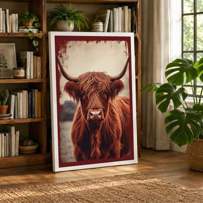 Highland Cattle Portrait Vintage - Wrapped Canvas