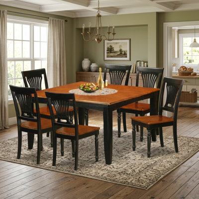 Dark Saddle Brown Wood Square 7 Piece Dining Set with Self Storing Extendable Leaf