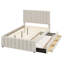Lit plateforme tapissier avec lit gigogne et 3 tiroirs, tissu en lin-1209247421