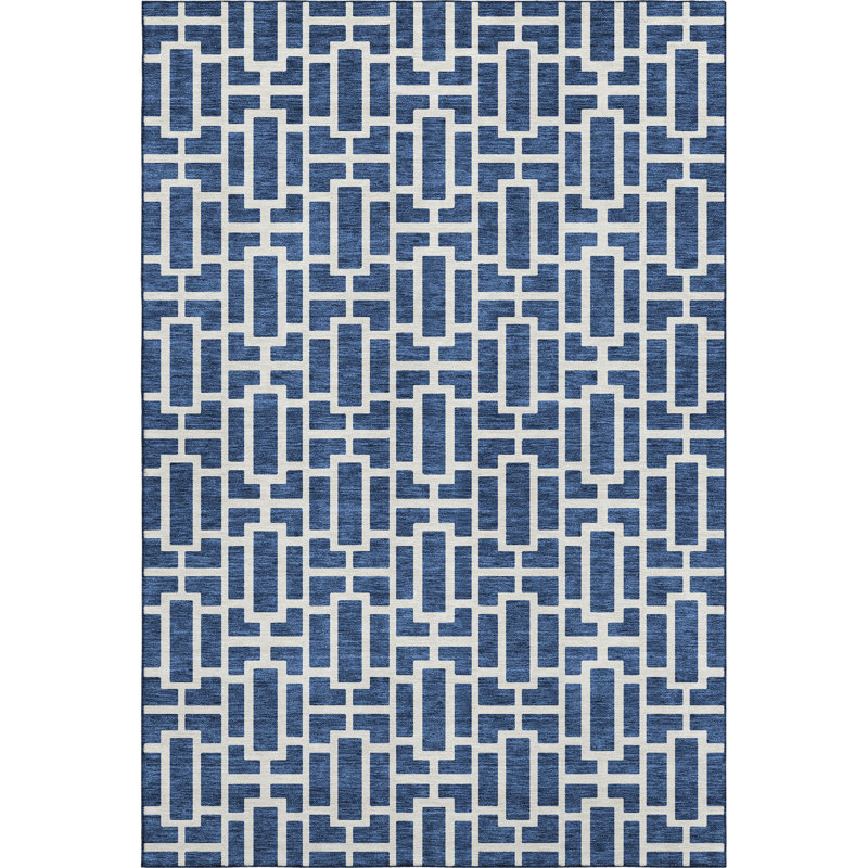Premium Machine Washable Prisco Navy Rug, Rectangle 8' x 10'