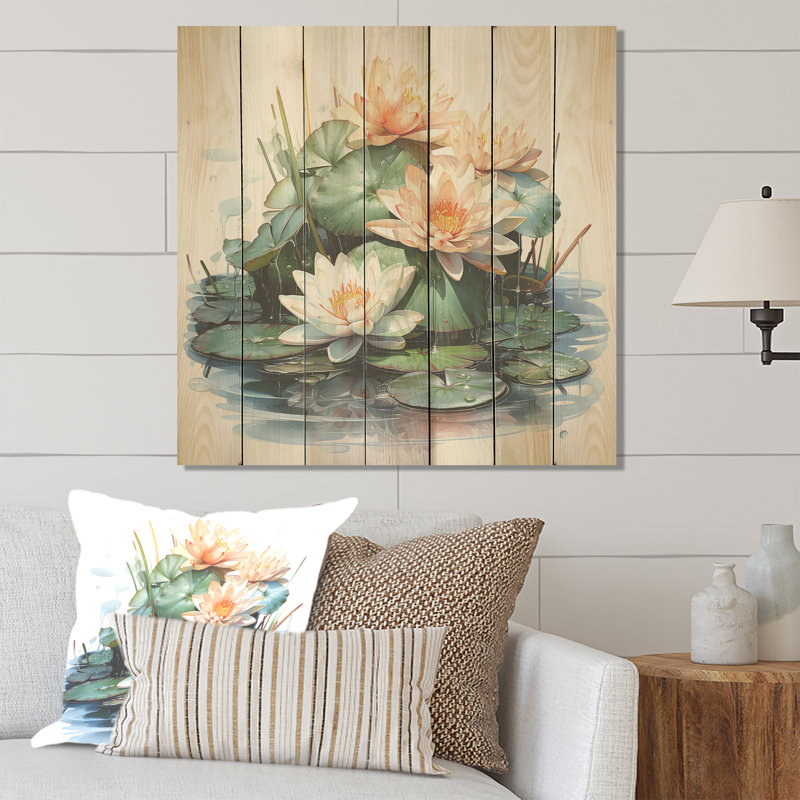 Floraison de lys blancs et oranges - lis sur bois, H 15 po x l 15 po