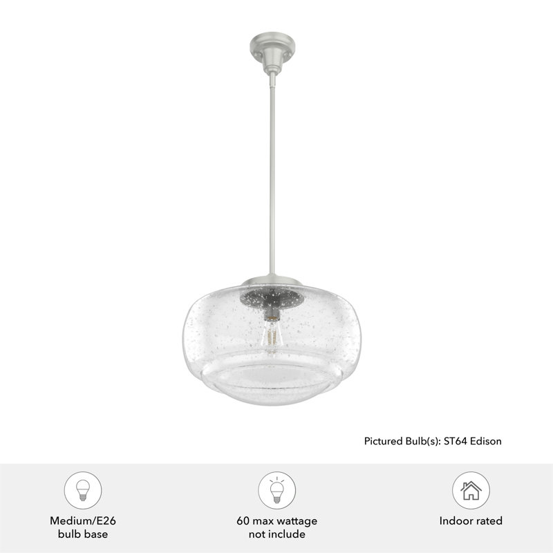 Saddle Creek 1 - Light Single Schoolhouse Pendant with Glass, White, Brushed Nickel, 70" H x 10" W x 10" D