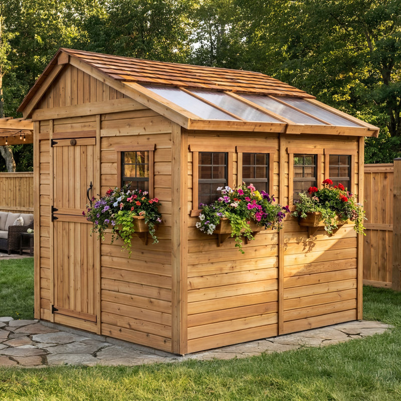 8 ft. W x 8 ft. D Cedar Wood Sunshed Garden Shed