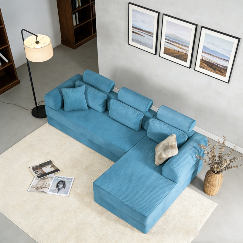 Canapé modulaire en L, Bleu ciel
