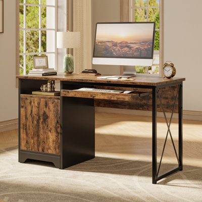 48''  Computer Desk With Cabinet, Open Shelf And Keyboard Tray