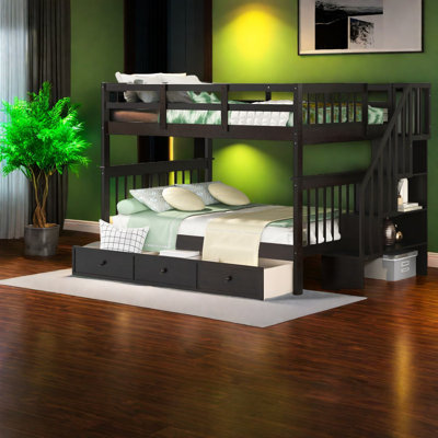 Space-saving Solid Wood Beds, Modern Espresso Full-over-full Design For Family