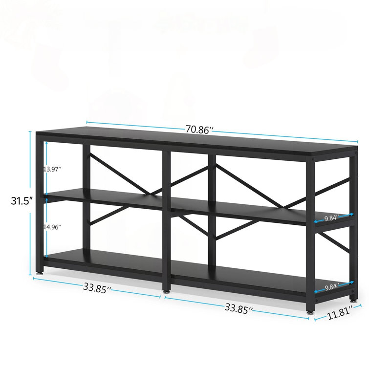 70.9" 3-Tier Industrial Console Table with X-Back