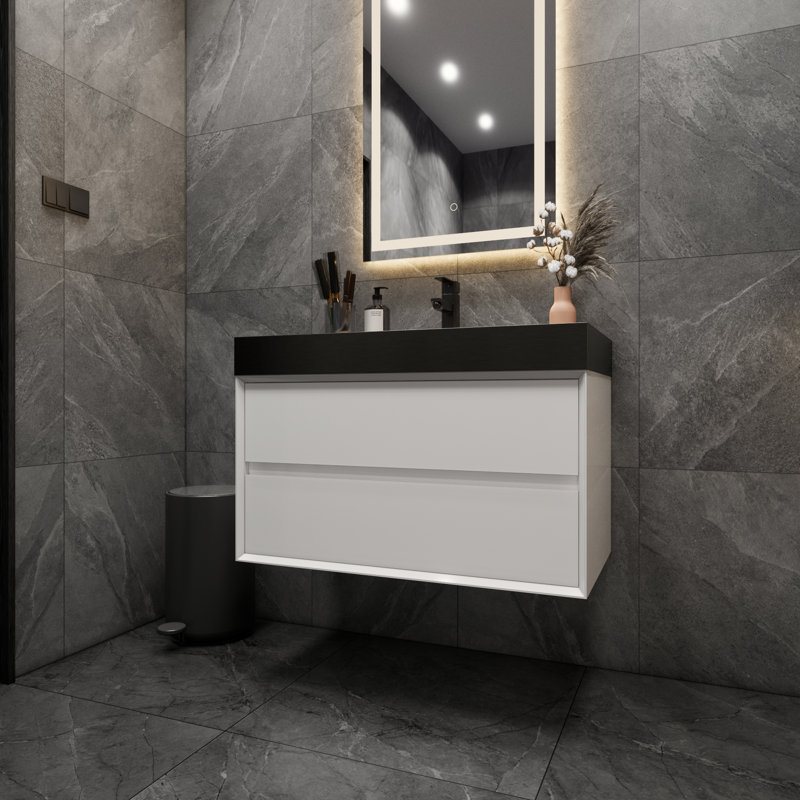 Ensemble de meuble-lavabo simple mural 36 po Golitz, Blanc lustré