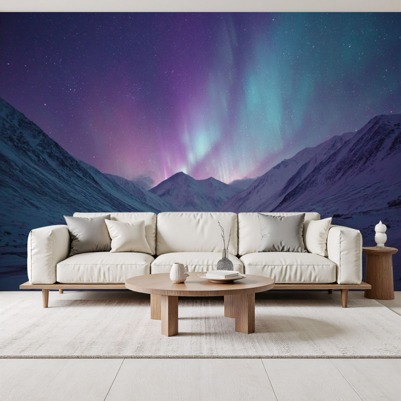 Papier peint adhésif mural Aurora Aurora Mystical Northern Lights Across Frozen Landscape, L 96 po x l 69 po