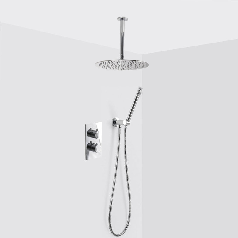 Metro 2-3 Way Thermostatic Trim Complete Shower Set - Ceiling Mount - 12" Brass, Polished Chrome