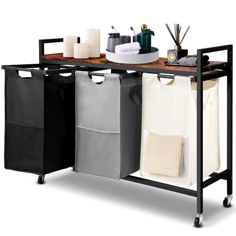 Panier à linge avec roulettes Combo Liners, H 29,92 po x l 41,73 po x P 18,81 po, Noir/gris/blanc