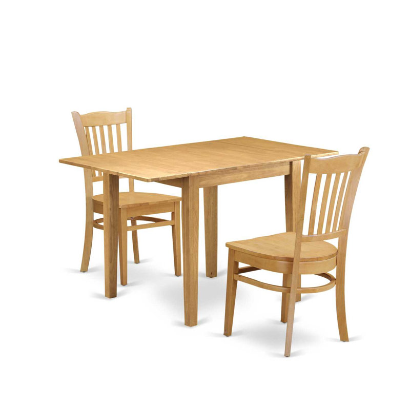 Ensemble de table de salle à manger en bois massif, Chêne brun naturel,  3 pièces: 1 table, 2 chaises, Chêne brun naturel