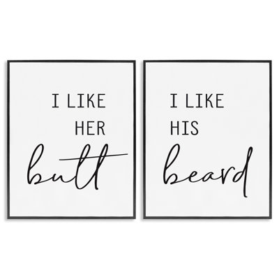 «Her His Beard», ensemble de 2 giclées romantiques amusantes par lettres et lignes
