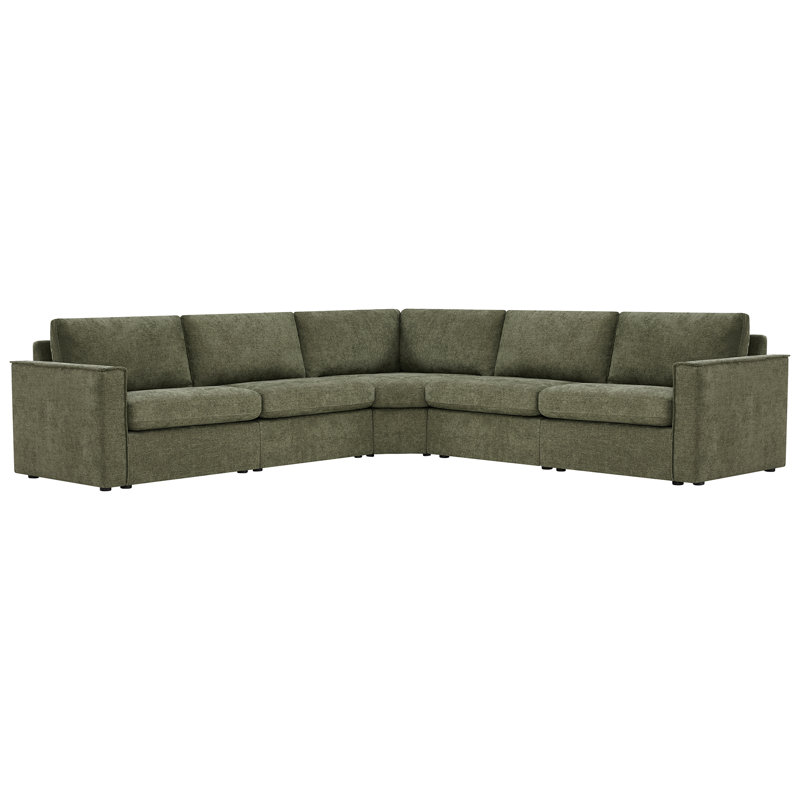 Luxe 5-Piece L-Shaped Modular Upholstered Sectional Sofa, Green