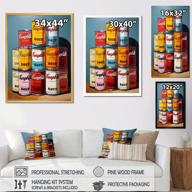 «Curtavious Pop Art Campbells Soup II», reproduction sur toile, H 32 po x l 24 po x P 1 po, Encadrement doré