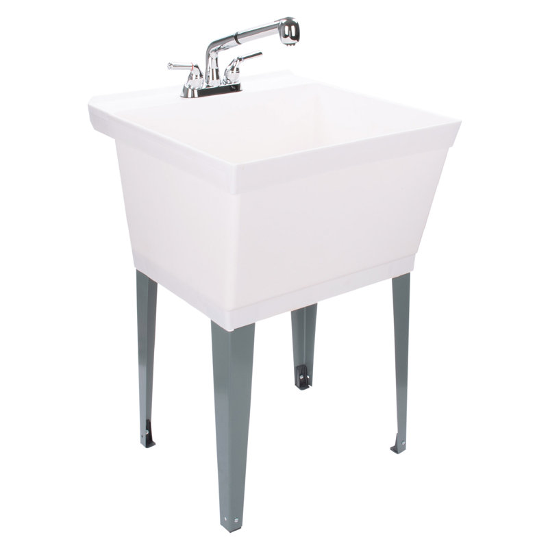 23.5 " L x 22.875 " W Freestanding Laundry Sink with Faucet, White, Chrome