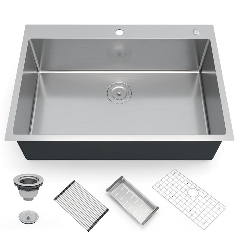 33" Brushed Stainless Steel Single Bowl Undermount Kitchen Sink