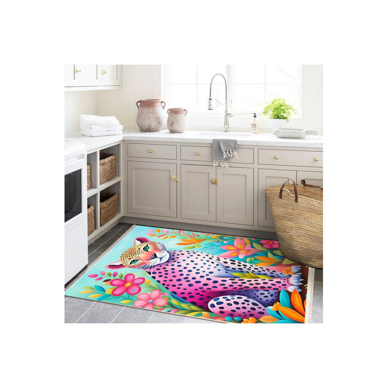 Tapis décoratif lavable à la machine multicolore, Sous-tapis rectangulaire de 3 pi 3 po x 4 pi 11 po