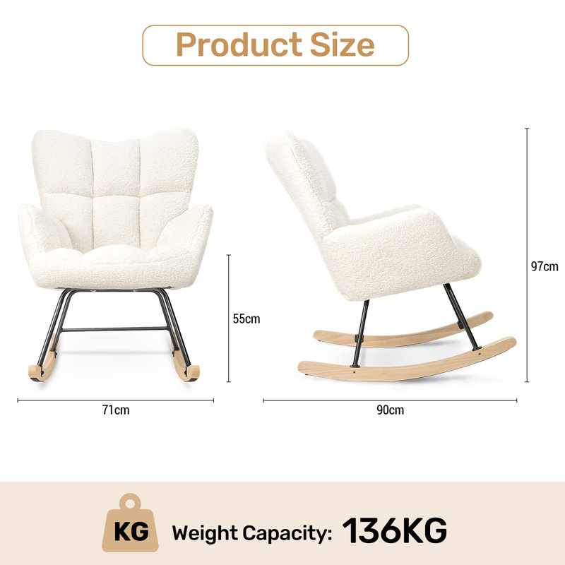 Modern Rocking Chair Cozy and Stylish Armchair for Living Room, Nursery, or Bedroom, White