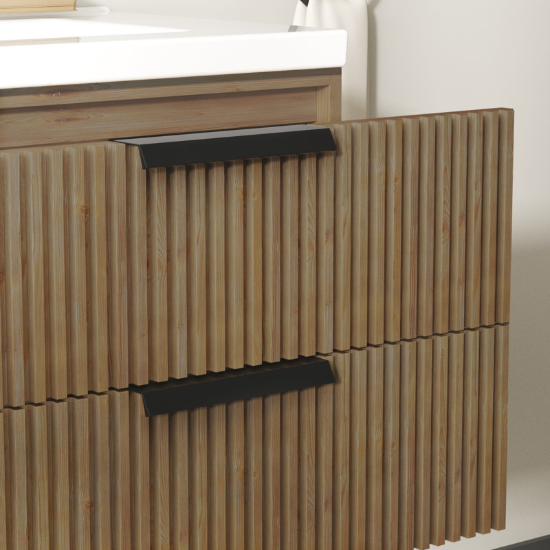 Meuble-lavabo flottant avec lavabo simple blanc Maxbano, Marron clair, Noir