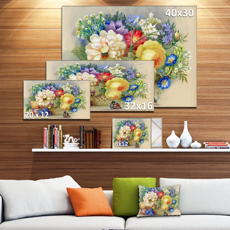 Large Floral Wall Art Canvas in Multicolor, 32" Wide x 16" High