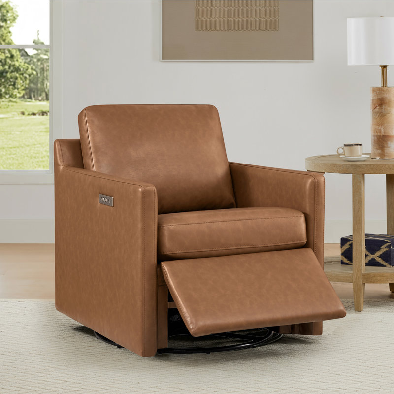 Fauteuil inclinable électrique pivotant en cuir 29,5 po avec USB Bradner