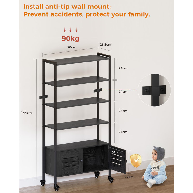 144 cm H x 70 cm W Standard Bookcase, Black