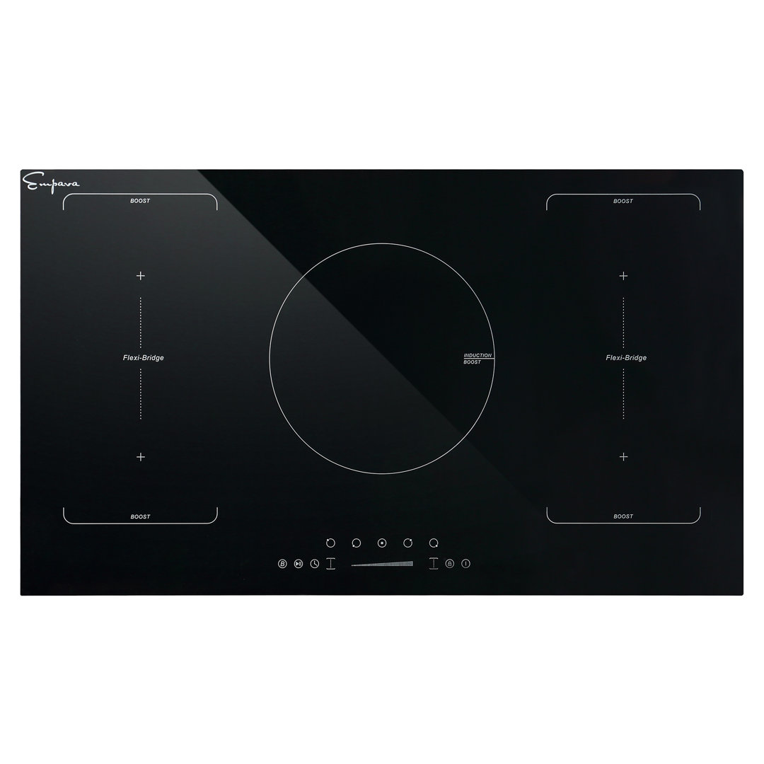 Empava 35.43" Induction Cooktop with 5 Burners, 1500W-10200W Electric Cooktop, 2 Flexi-Bridge Zone, Black Empava