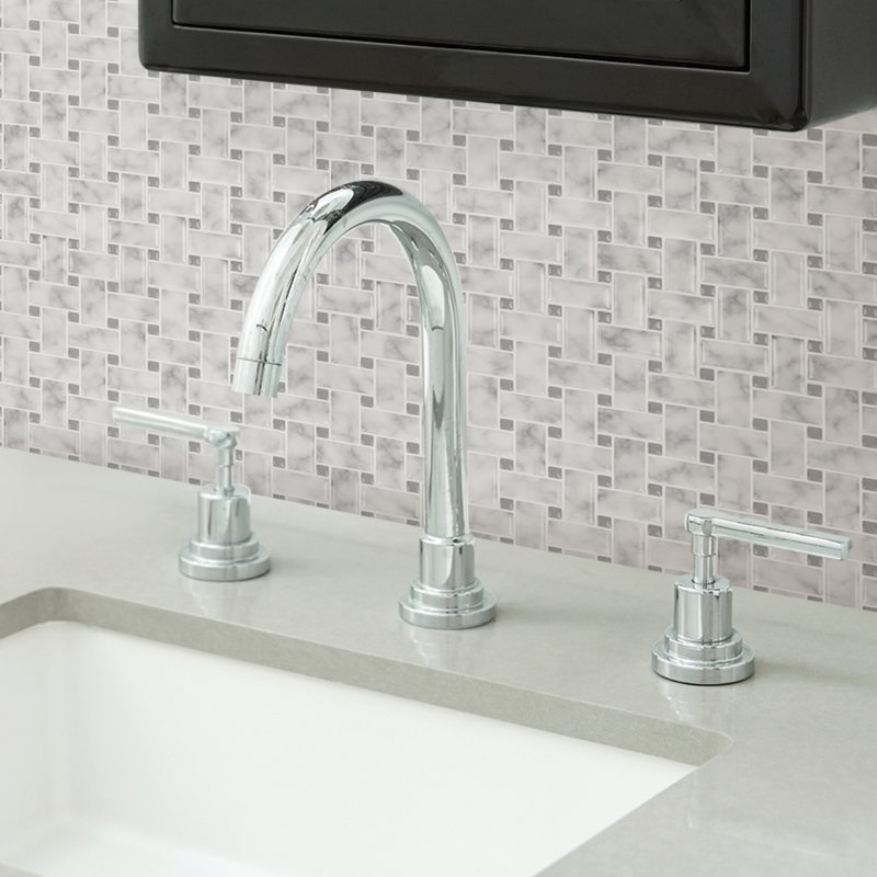 10'' W x 10'' L Peel and Stick Mosaic Tile, Grey/Off-White