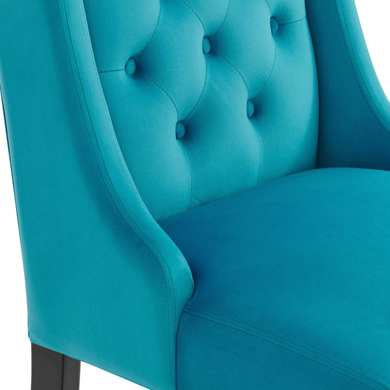 Blue Velvet Upholstered Side Chair with Wood Legs