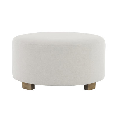 Fabric Round Ottoman With Wooden Legs