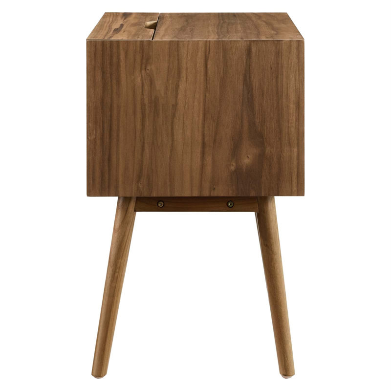 Walnut Wood Mid-century Modern Nightstand with USB Ports