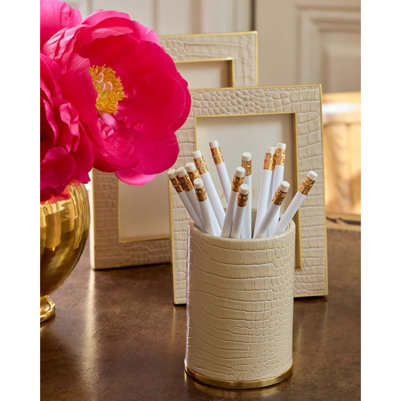 Classic Croc Leather Pencil Cup, Beige