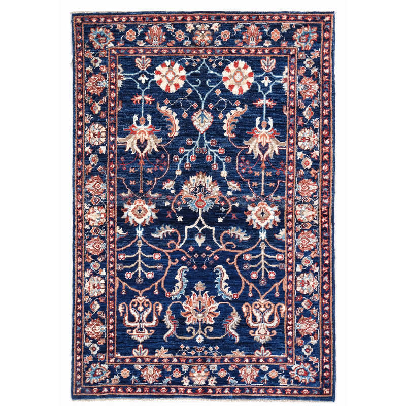 Tapis bleu marine de haute qualité noué à la main