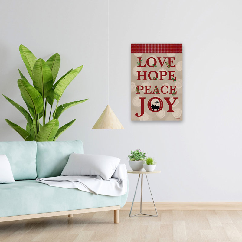 "Love Hope Peace Joy", H 24 po x l 16 po