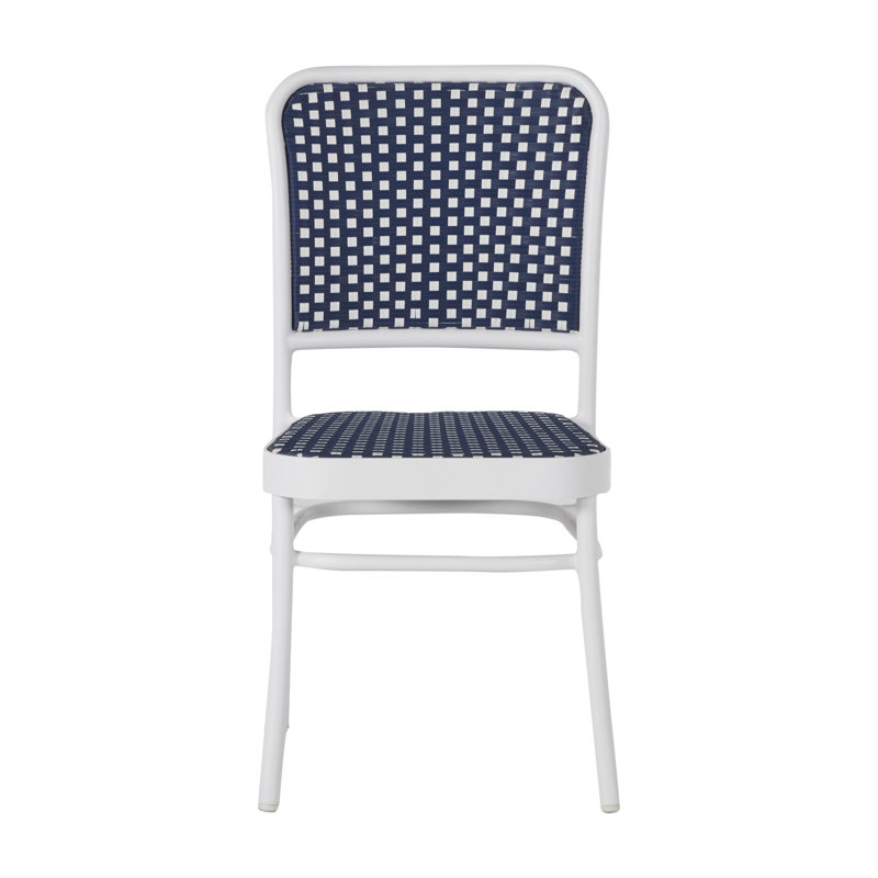 Parc Stacking Patio Dining Side Chair, Chalk and White & Navy