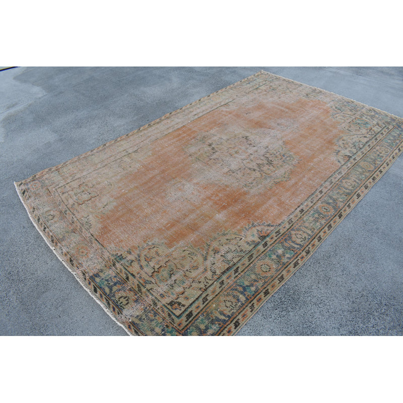 Tapis en laine orange 6,4 x 10 pi, patchwork traditionnel rétro moderne