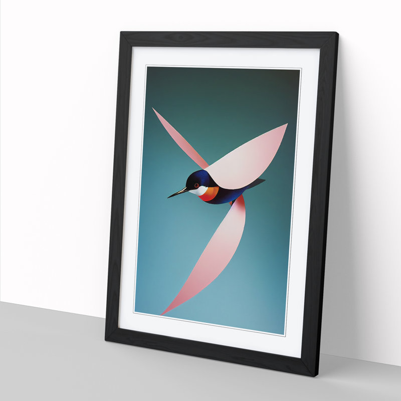 Swallow Bird Abstract - Single Picture Frame Print, Black, 64cm H x 46cm W x 2cm D