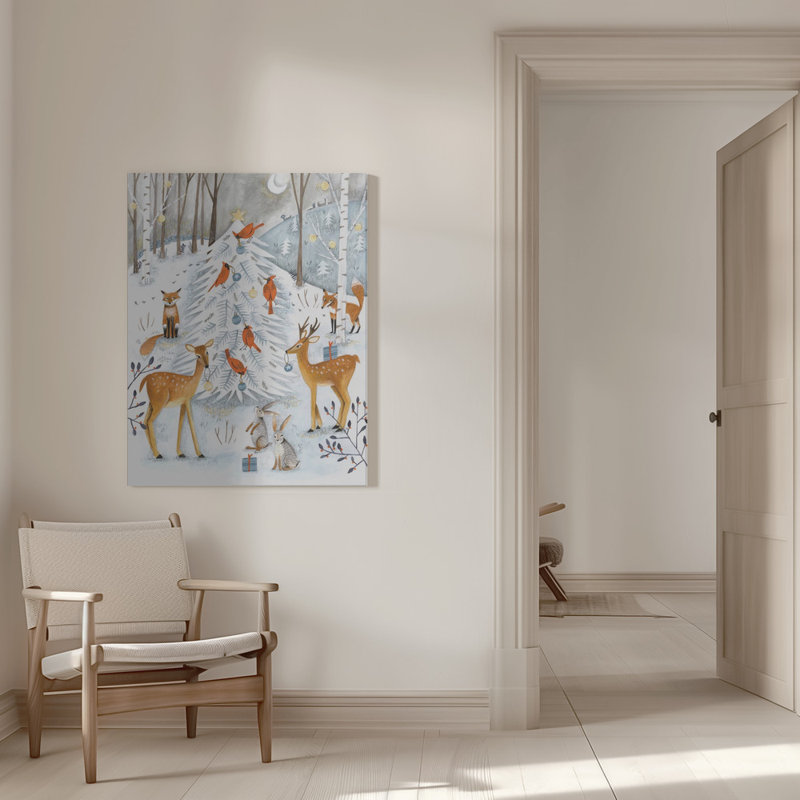«Christmas in the Winter animal forest», art mural sur toile tendue, H 16 po x l 12 po