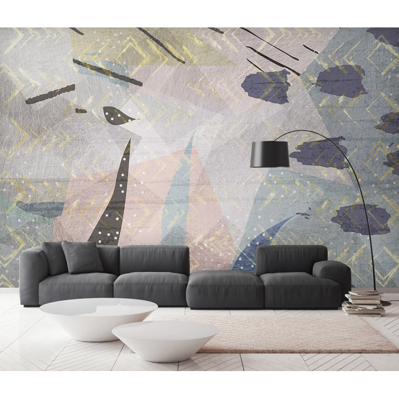 Papier peint amovible géométrique à motif de feuilles rétro, L 48,96 po x l 75 po