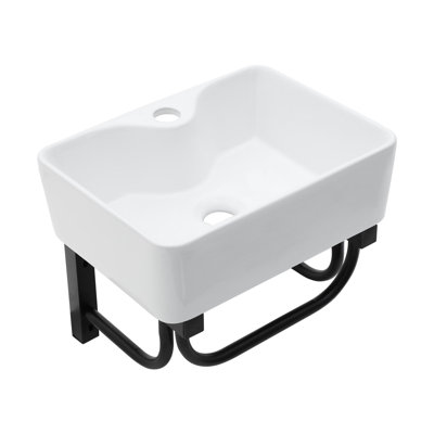 Modern Ceramic Wall-mounted Sink With Black Towel Bar - Compact Design For Bathroom Efficiency