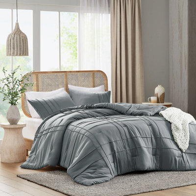 2 édredons simple / simple TG avec motif quadrillé chic, microfibre douce, taies décoratives délavées à chevauchement, plis pincés raffinés, confort à l'année, lavable à la machine