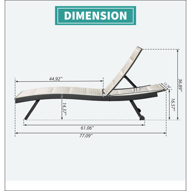 Patio Chaise Lounge Set of 2, Outdoor Lounge Chairs, Aluminum PVC-coated polyester Pool Lounger with Adjustable Back for Beach Poolside Lawn Sunbathing