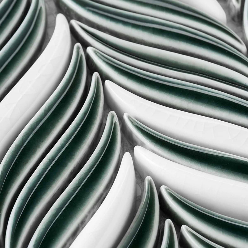 Nabi Alula 10x12 Chevron Crackled Glossy Glass Mosaic Tile, Deep Emerald Green