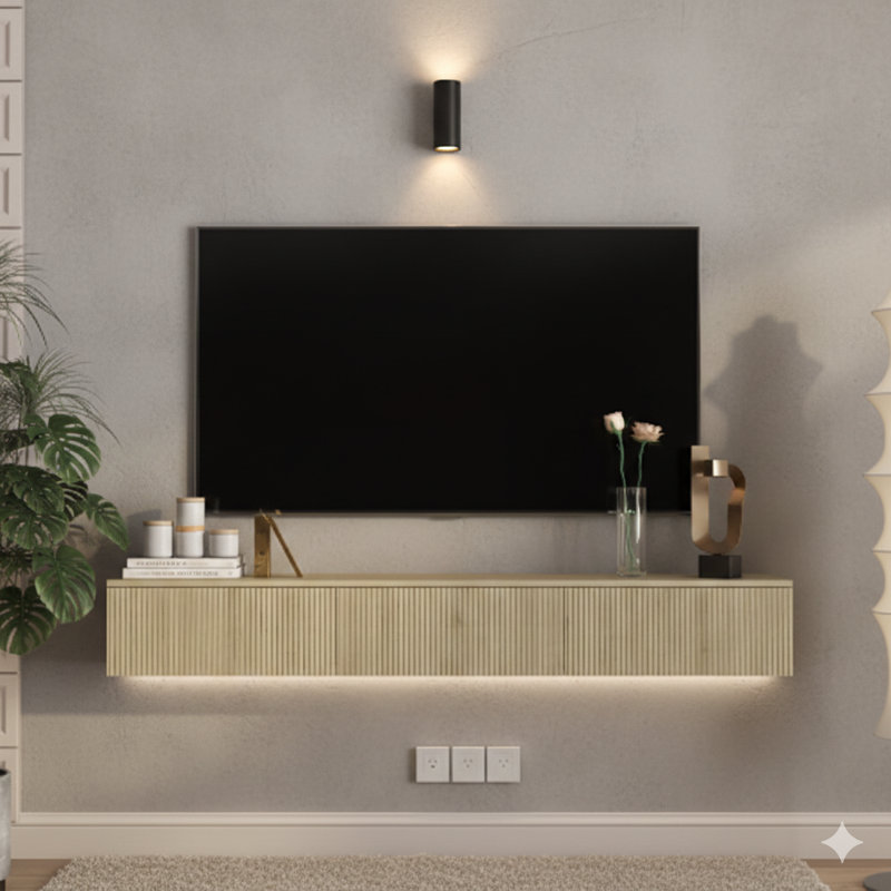 Meuble télé mural flottant avec éclairage à DEL 16 couleurs, une console de télévision moderne de 65 pouces, une armoire de divertissement flottante conçue pour les téléviseurs de 55, 60 ou 65 pouces.